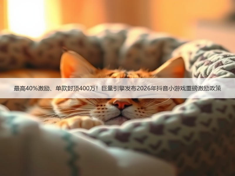 最高40%激励、单款封顶400万！巨量引擎发布2026年抖音小游戏重磅激励政策